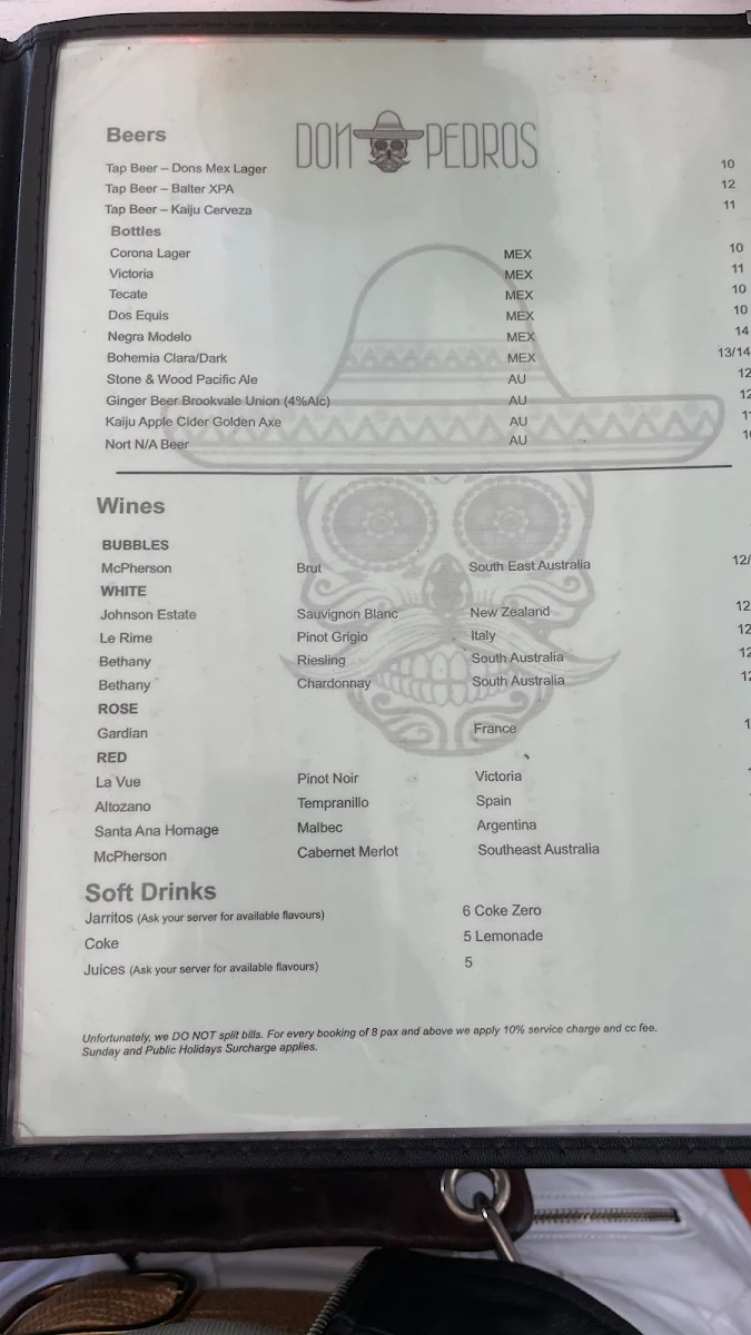 Menu, Don Pedros Bondi