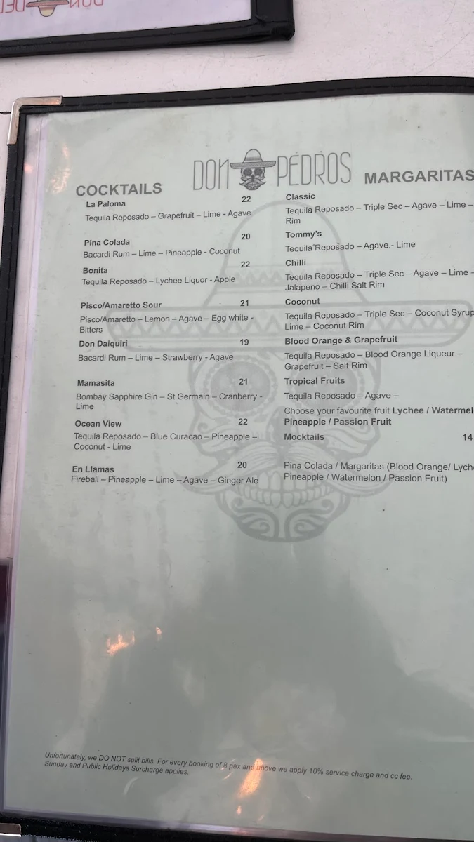 Menu, Don Pedros Bondi