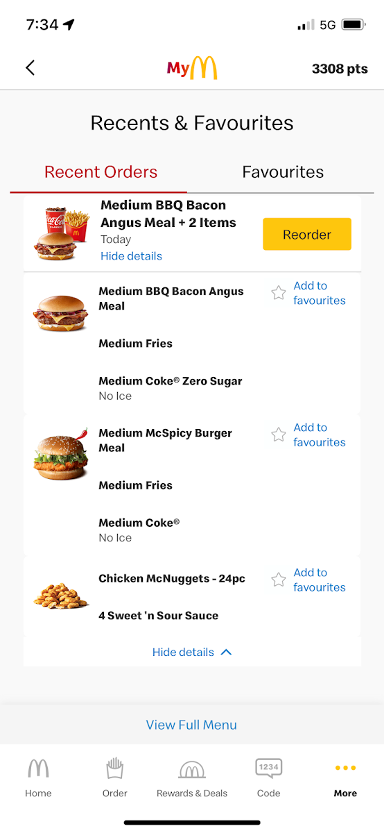 Menu, McDonald's Southbank