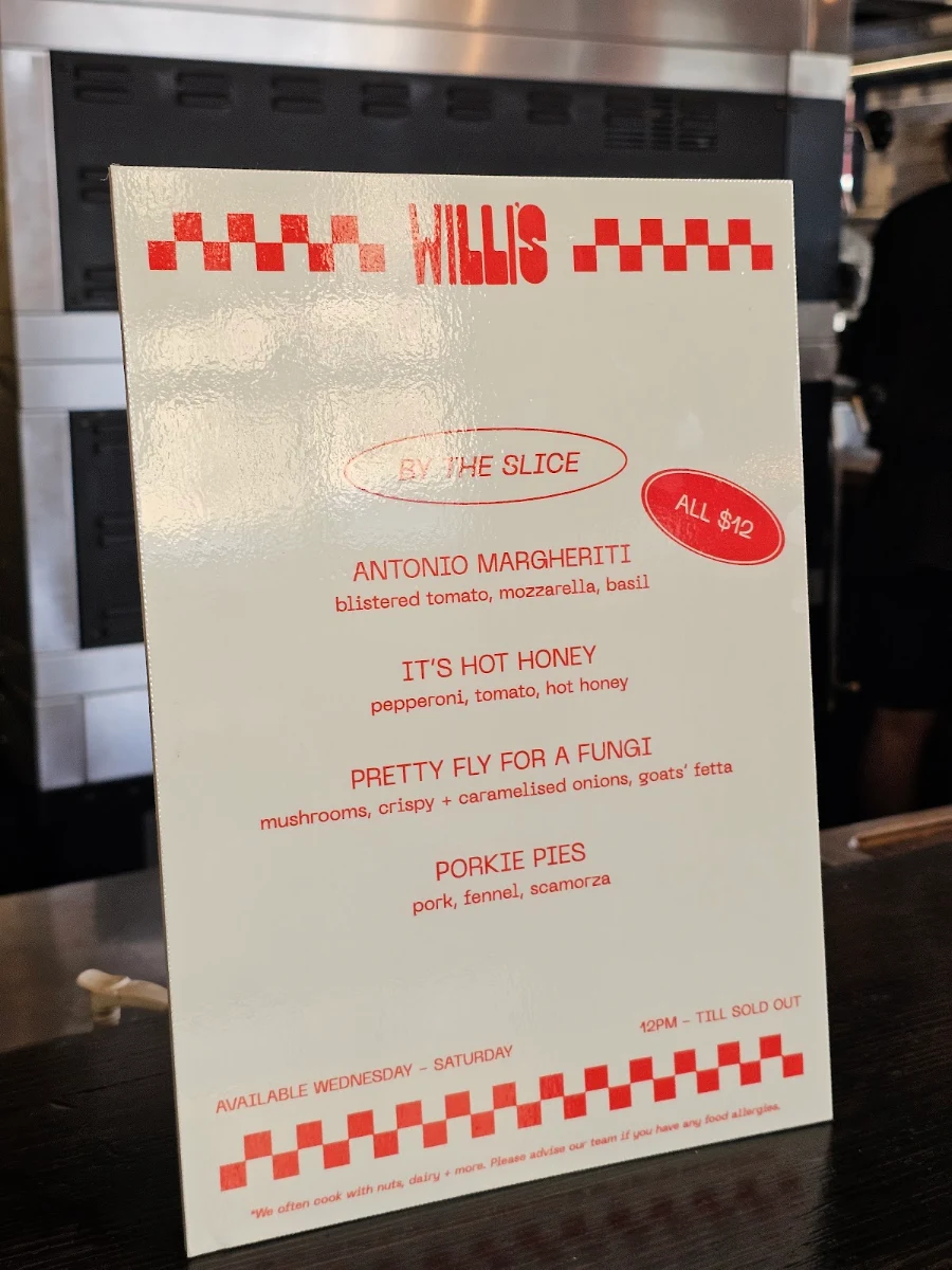 Menu, Willi's Pizza Bar