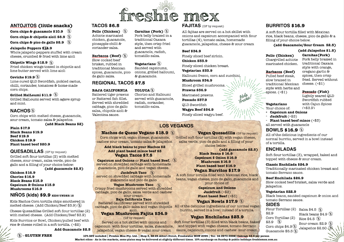 Menu, Freshie Mex - Freshwater