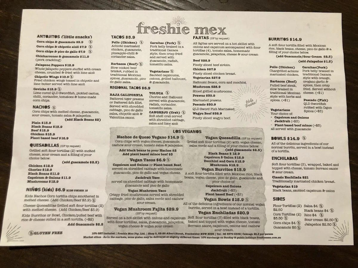 Menu, Freshie Mex - Freshwater