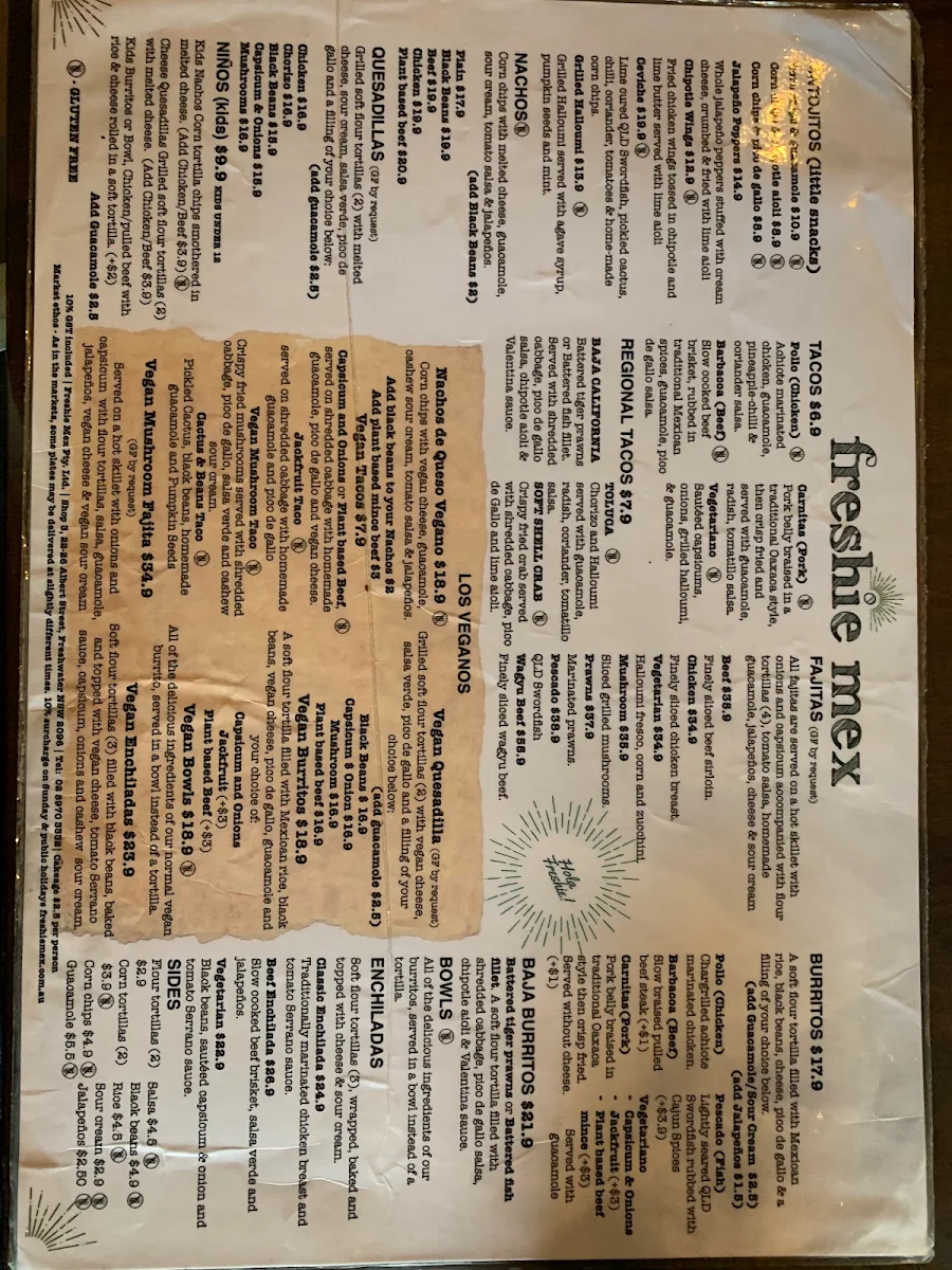 Menu, Freshie Mex - Freshwater