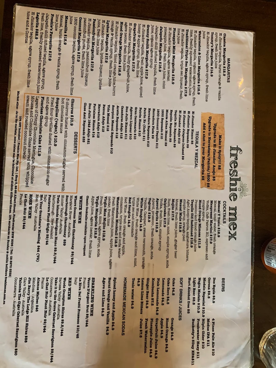 Menu, Freshie Mex - Freshwater