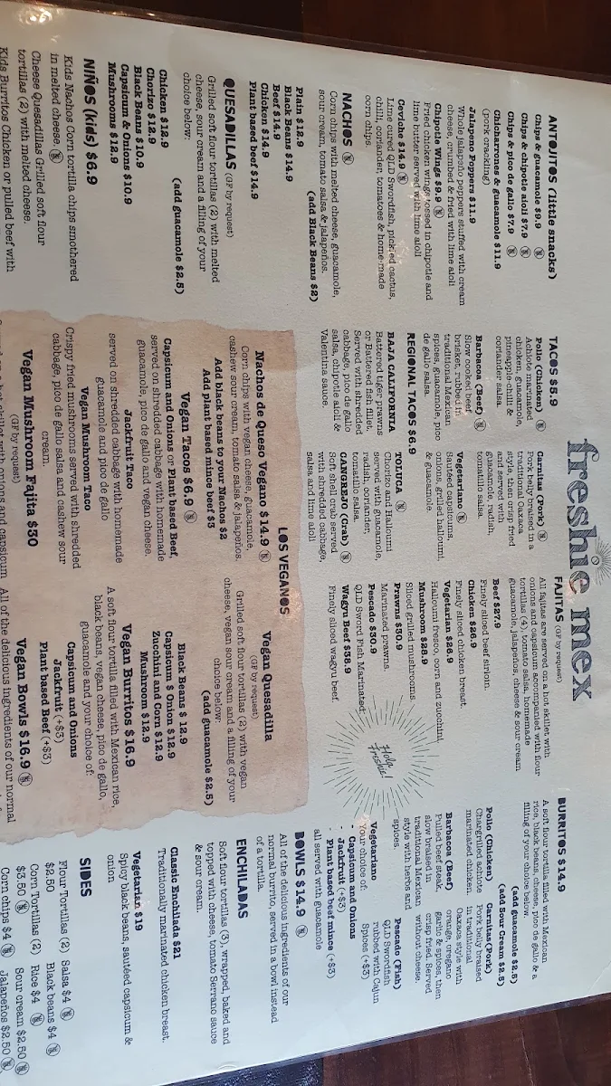 Menu, Freshie Mex - Freshwater