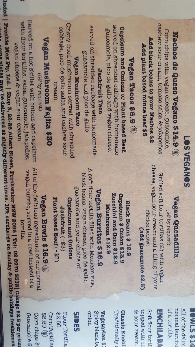 Menu, Freshie Mex - Freshwater