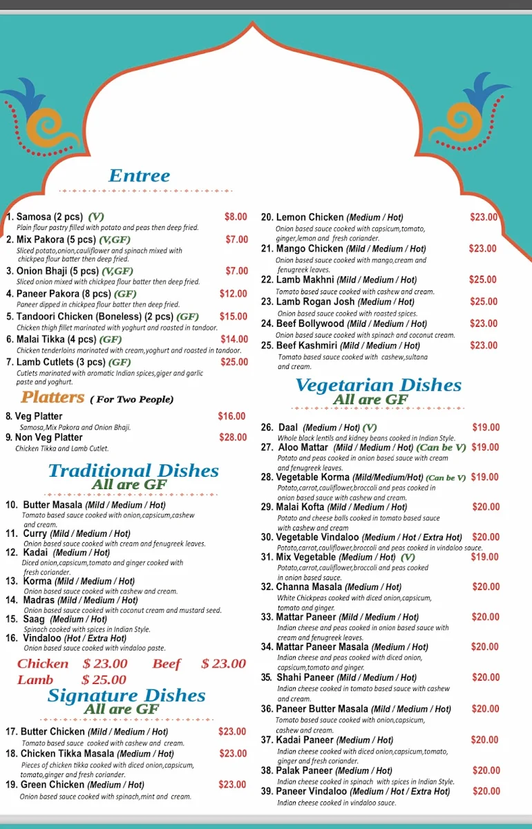 Menu, Singh Indian Curry House