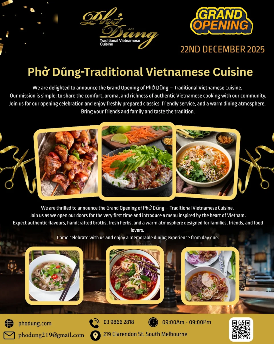 Menu, PHỞ DŨNG MELBOURNE