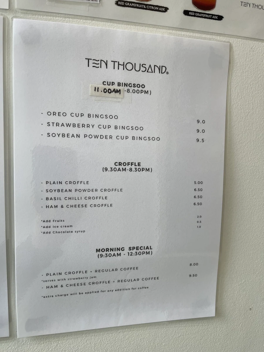 Menu, TEN THOUSAND Eastwood