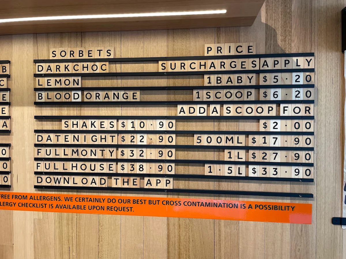 Menu, Holy Cow Gelato