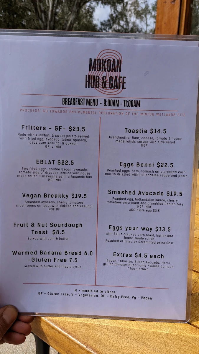 Menu, Mokoan Hub & Café