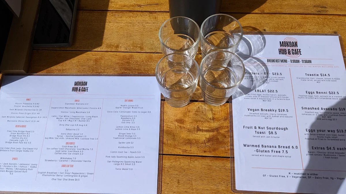 Menu, Mokoan Hub & Café