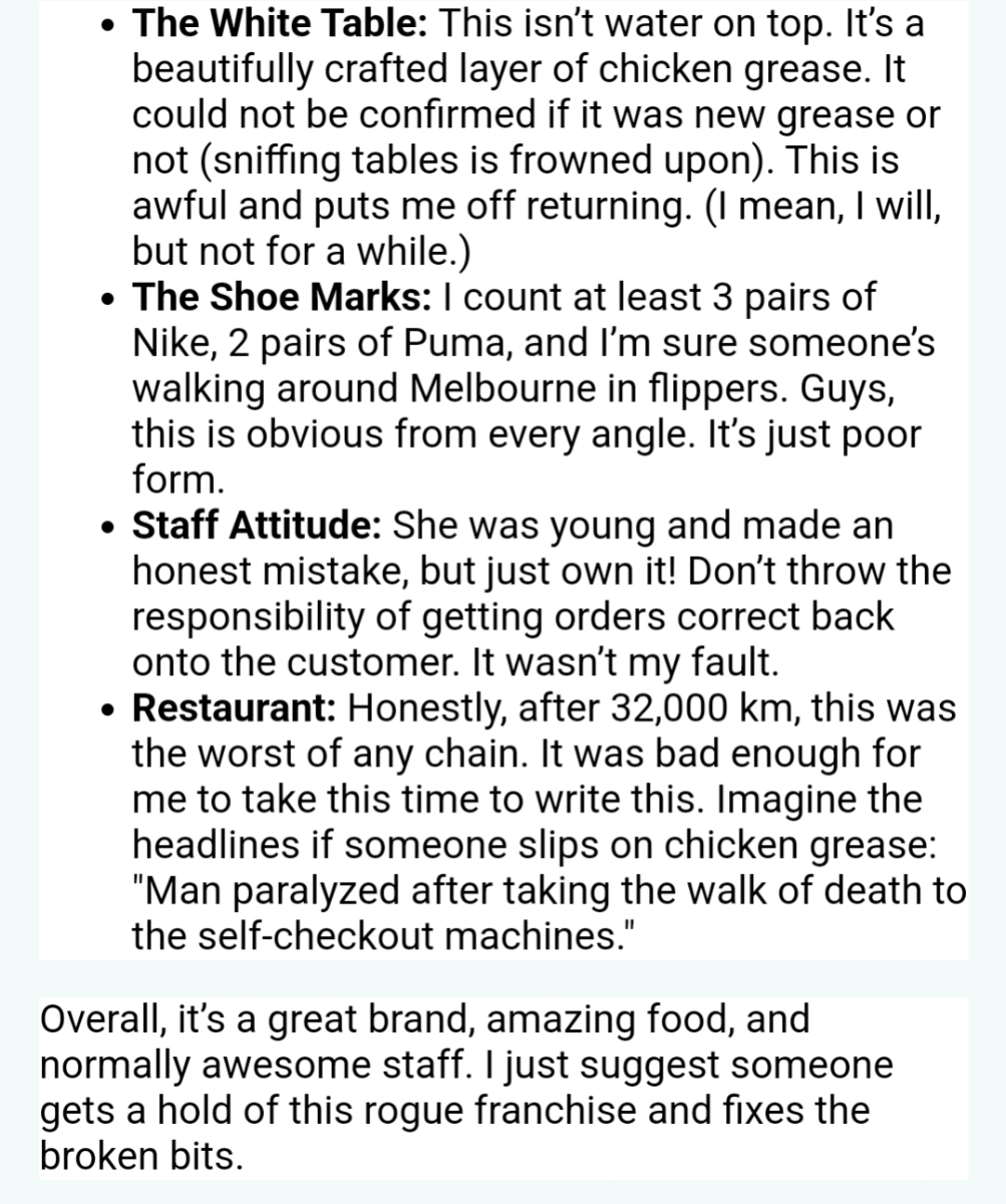 Menu, KFC Point Cook