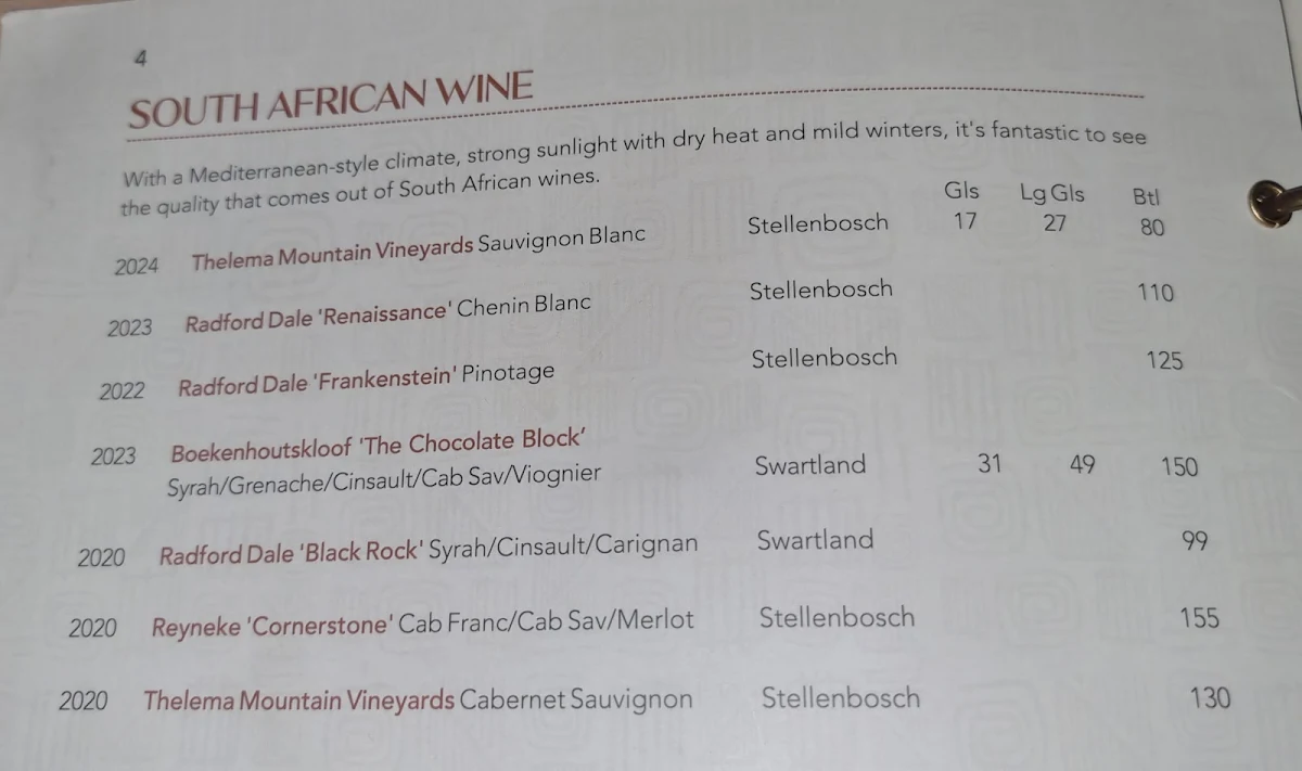 Menu, The Meat & Wine Co Southbank