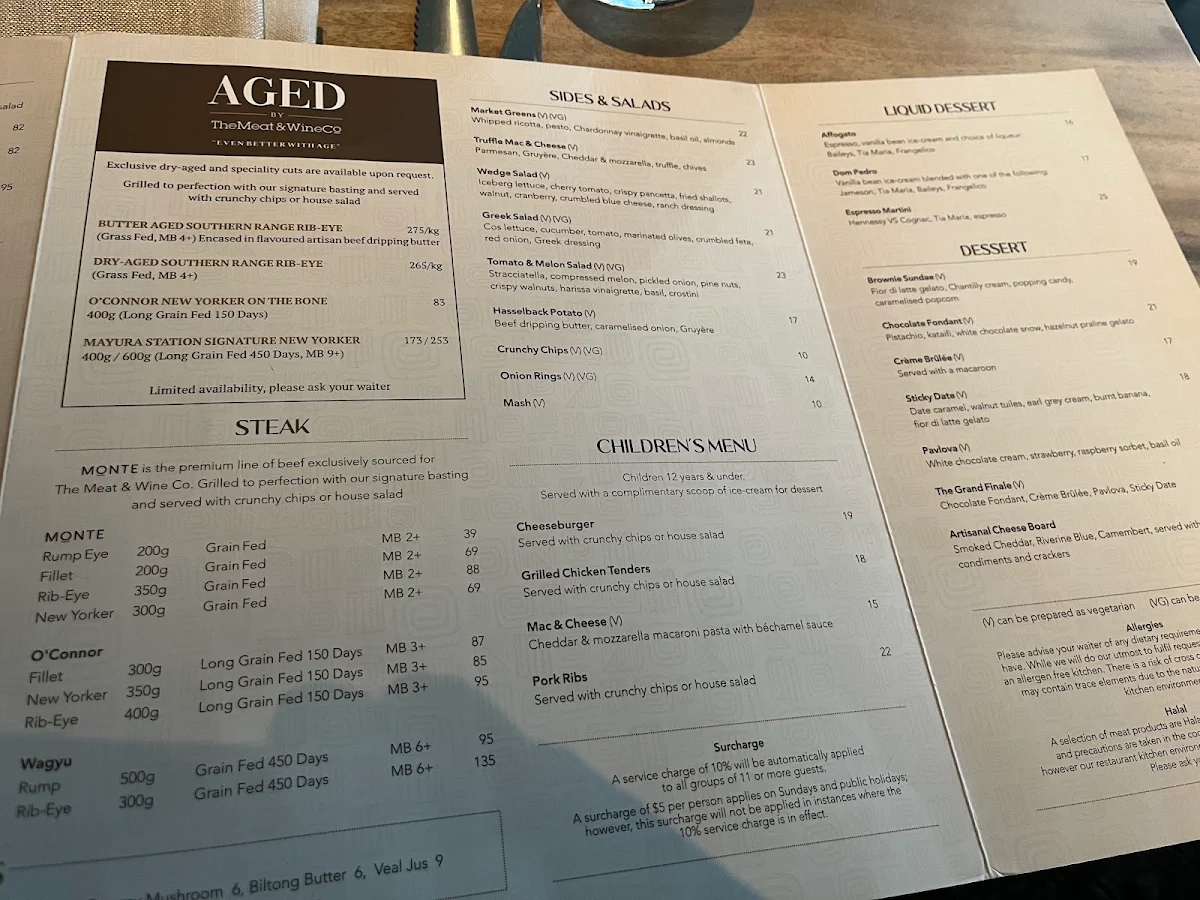 Menu, The Meat & Wine Co Southbank