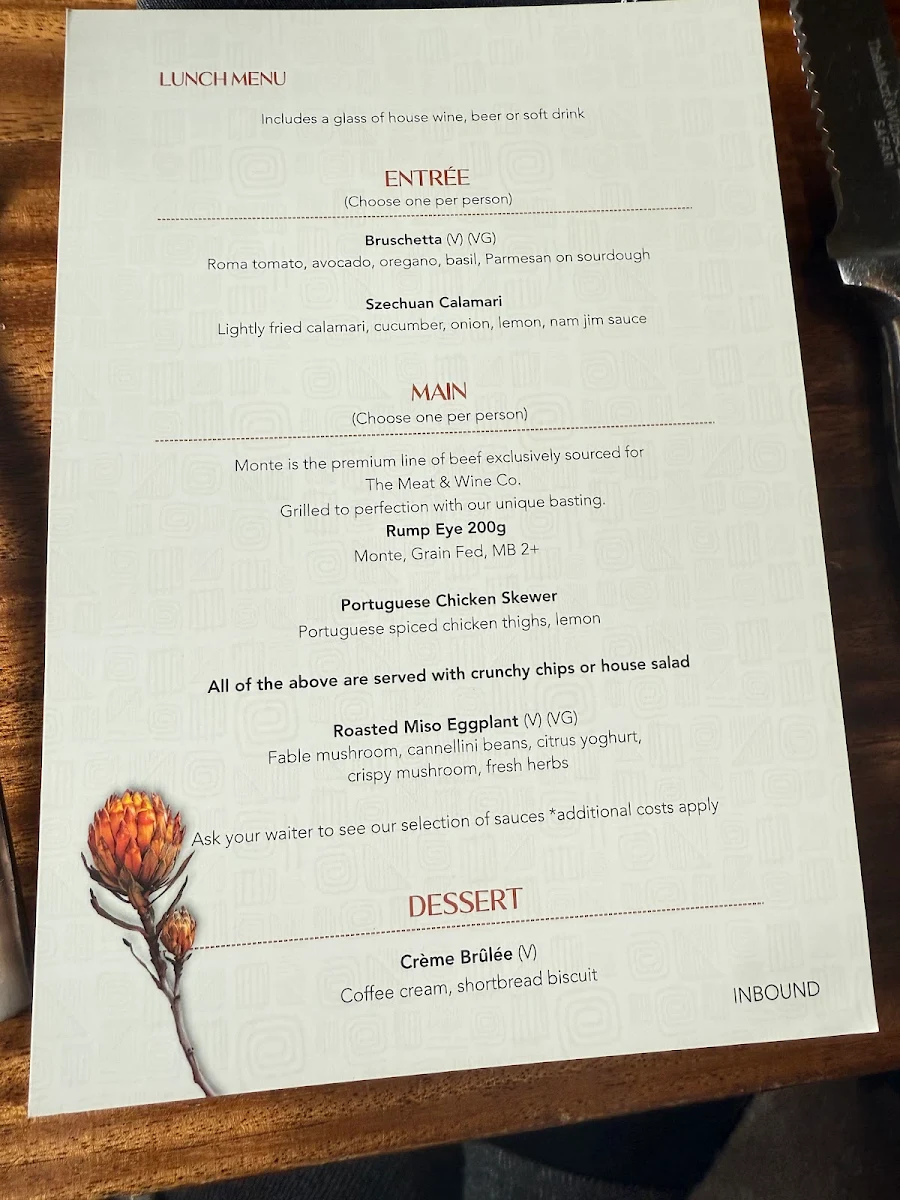 Menu, The Meat & Wine Co Southbank