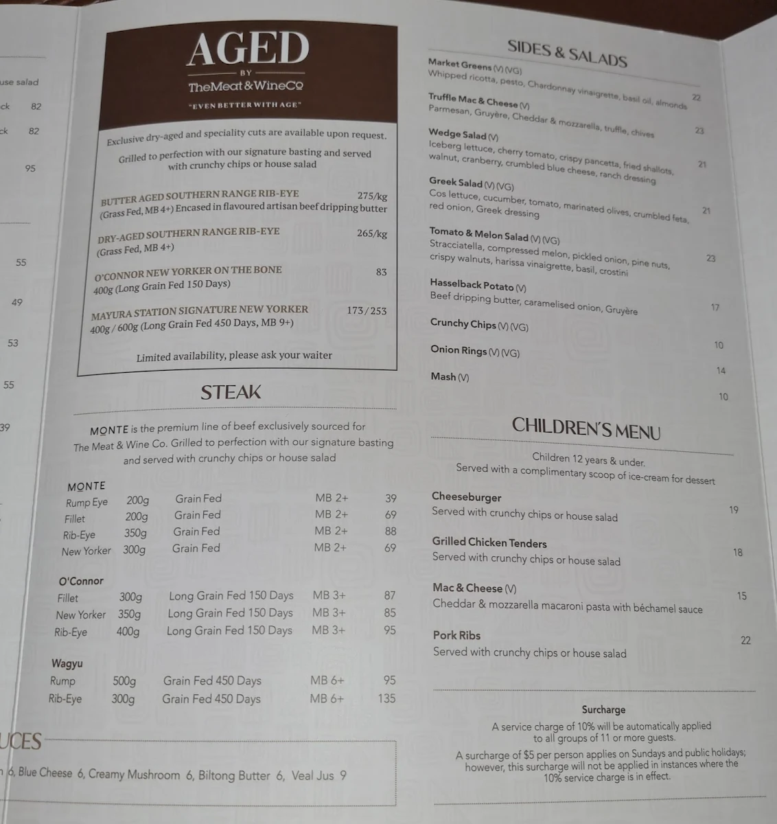 Menu, The Meat & Wine Co Southbank