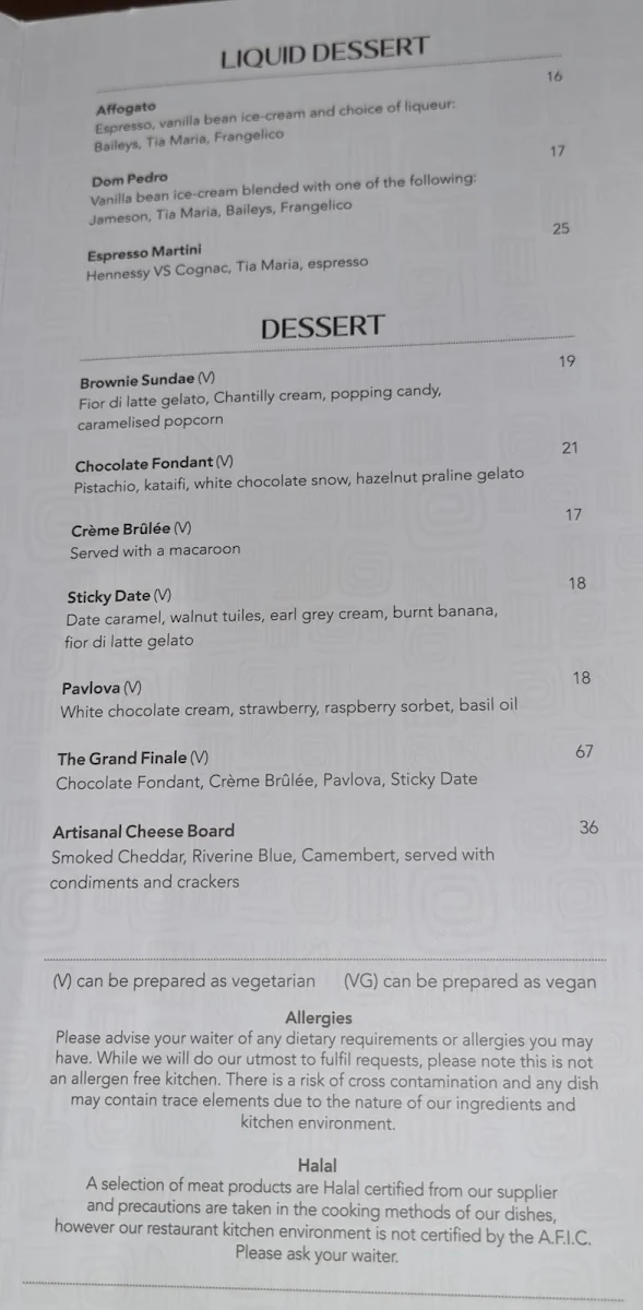 Menu, The Meat & Wine Co Southbank