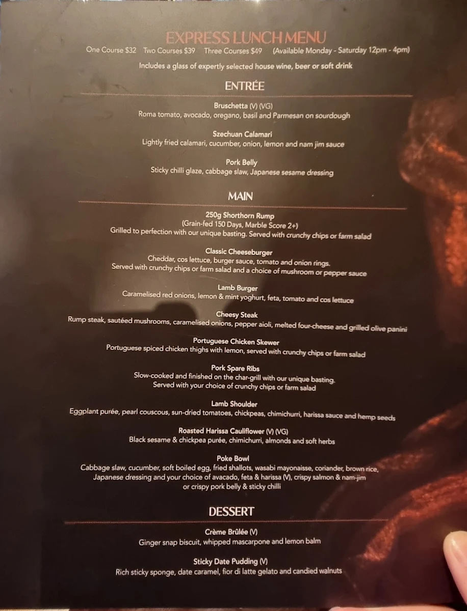 Menu, The Meat & Wine Co Southbank