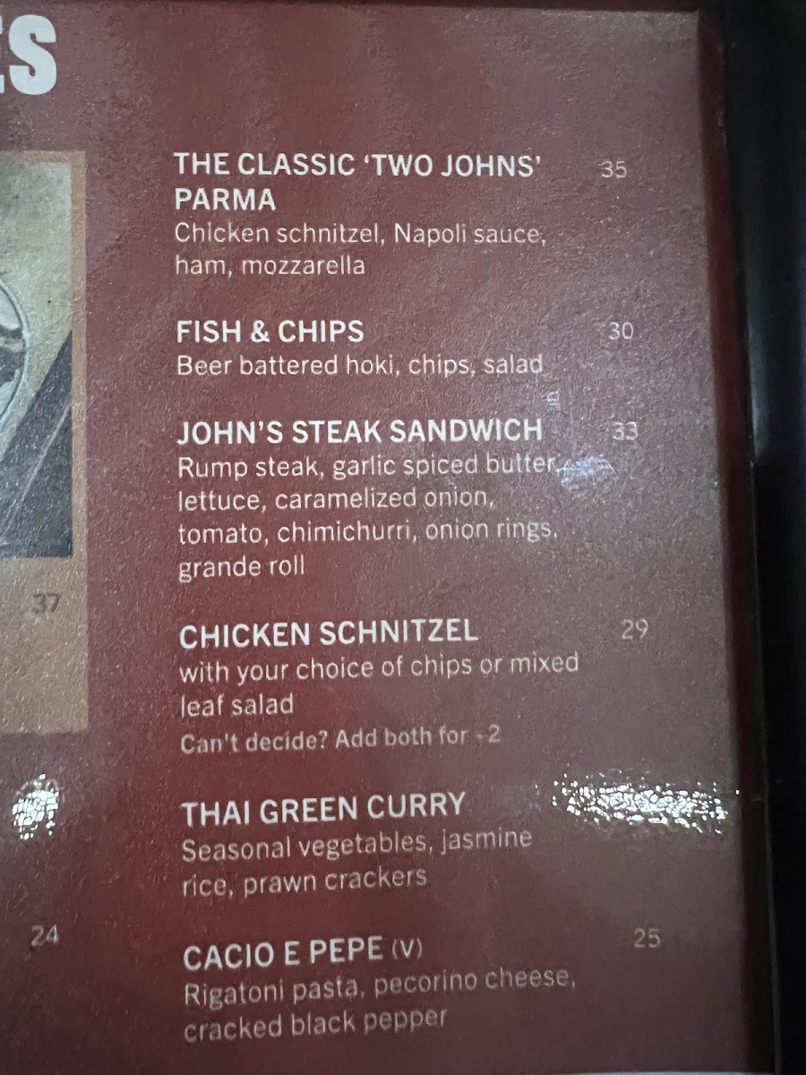 Menu, Two Johns Taphouse @ T2 Melbourne