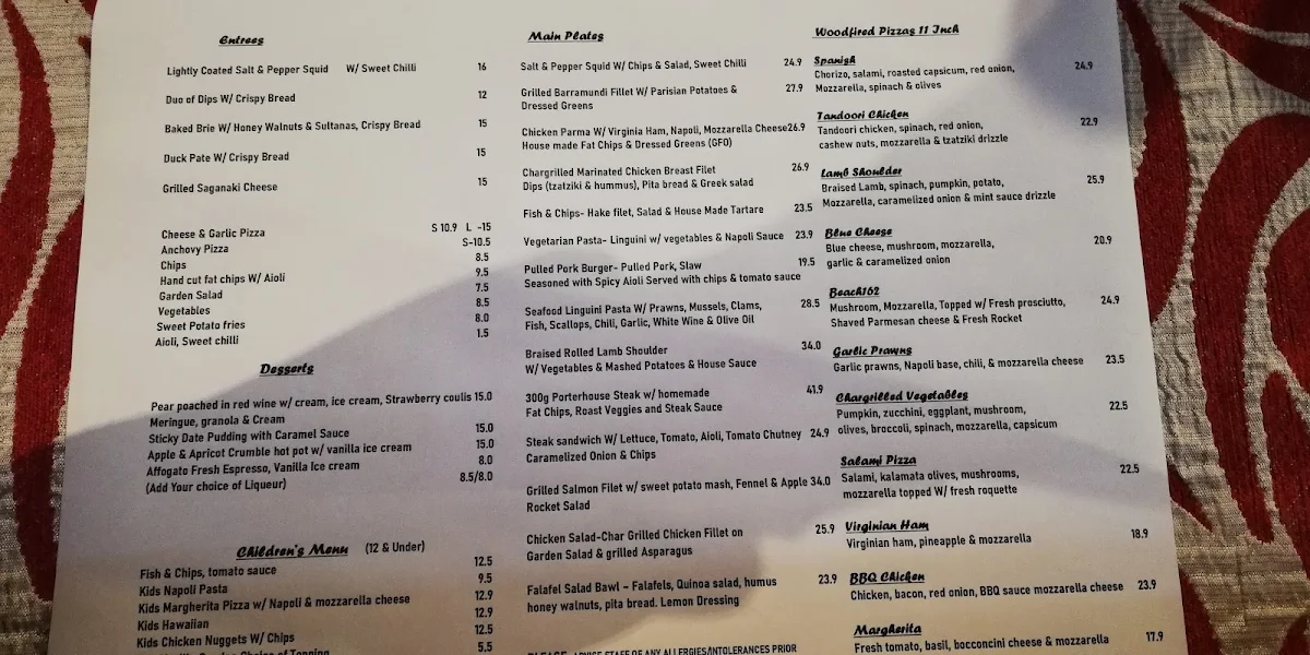 Menu, beach162 Restaurant, Cafe, Bar