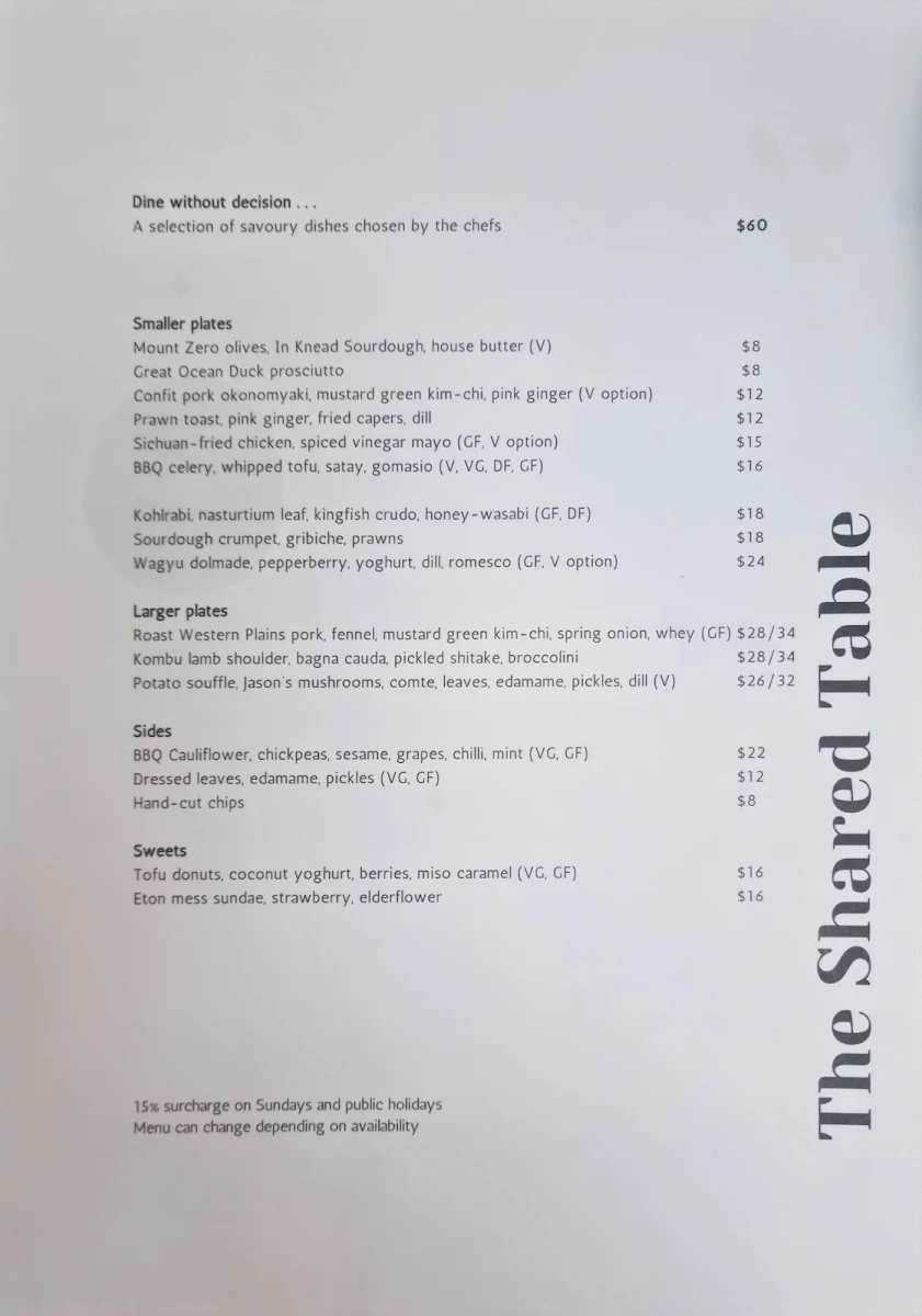 Menu, The Shared Table