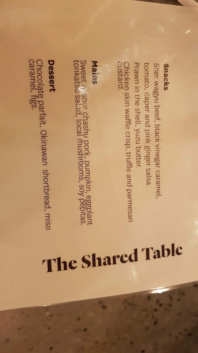 Menu, The Shared Table