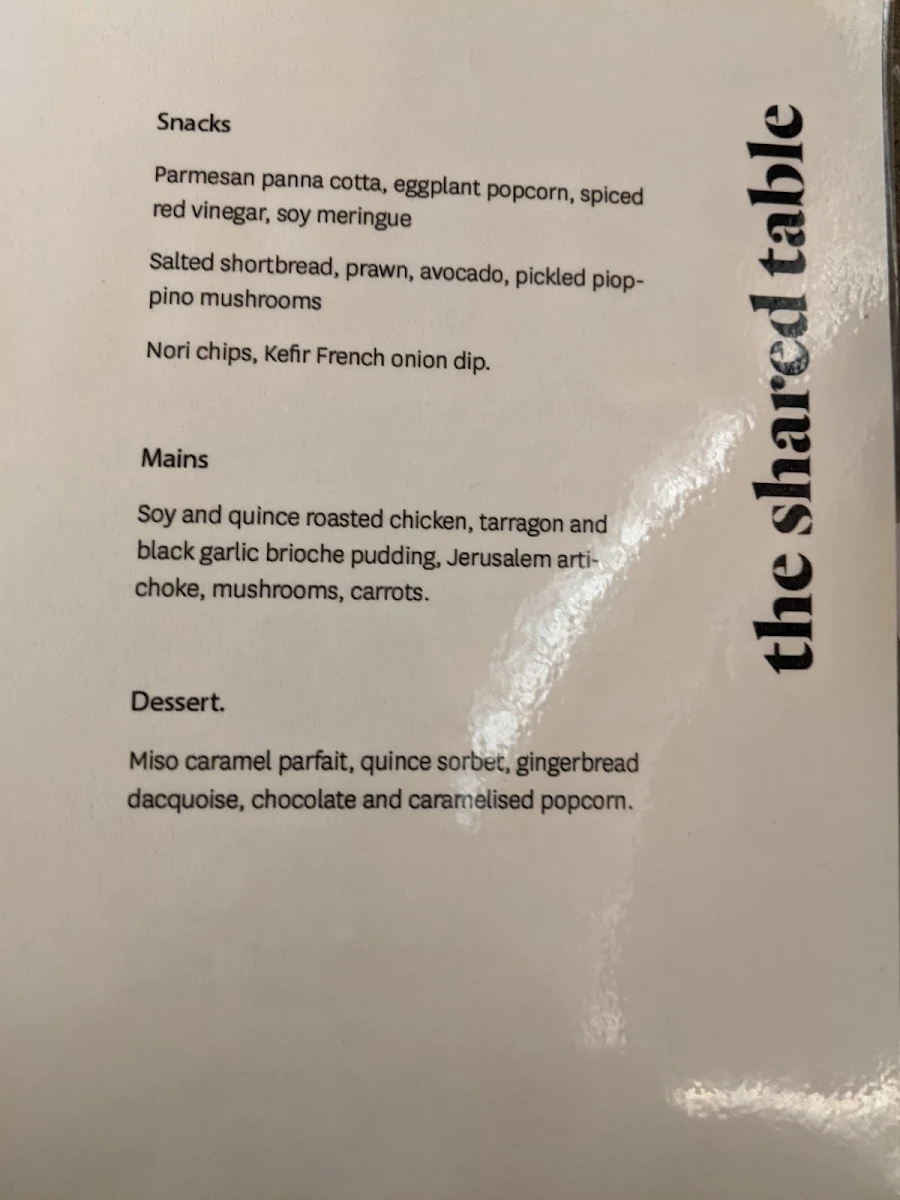 Menu, The Shared Table