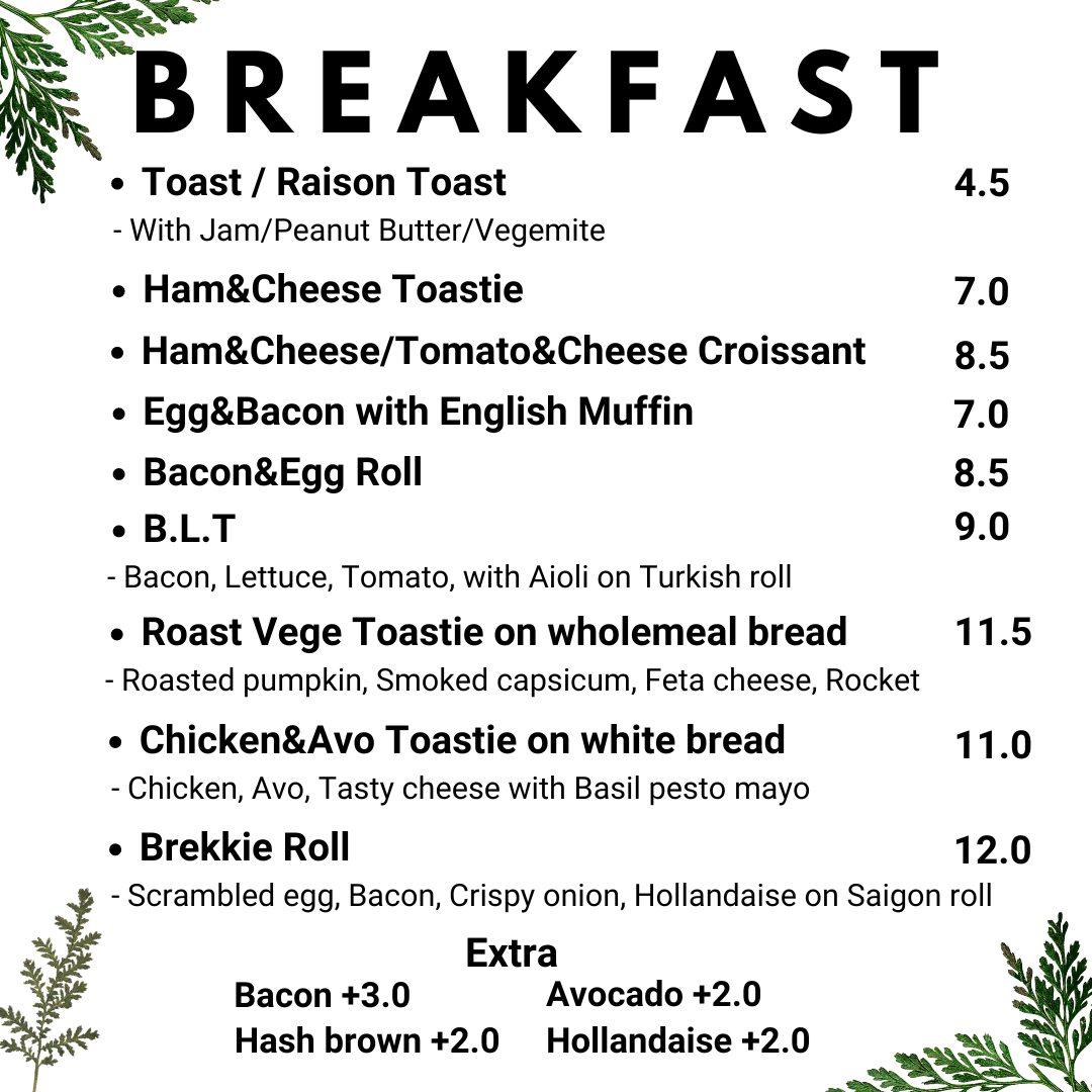 Menu, Cafe 54