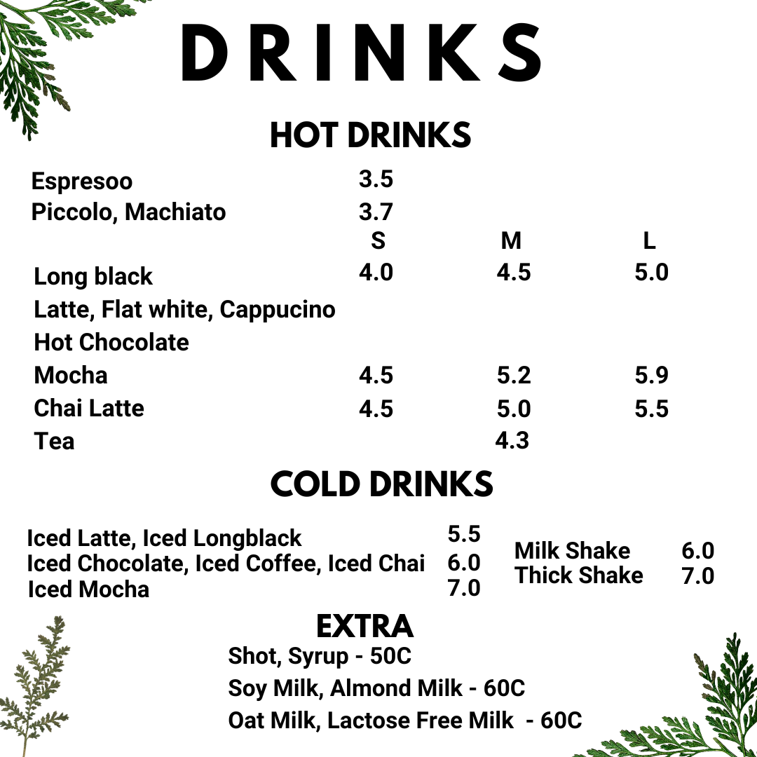 Menu, Cafe 54