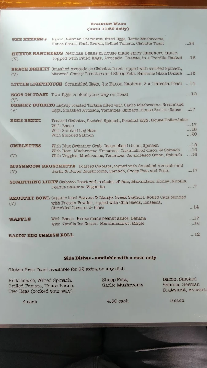 Menu, Lighthouse Cafe Port Douglas