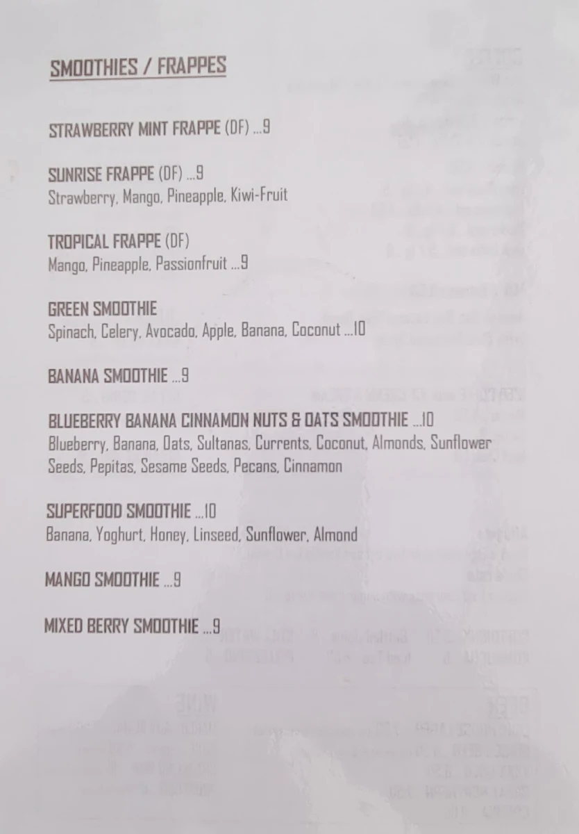 Menu, Lighthouse Cafe Port Douglas
