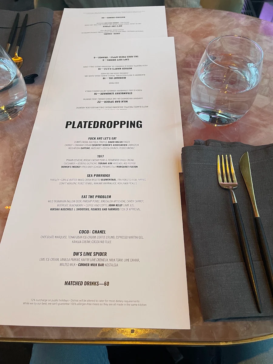 Menu, Faro Bar + Restaurant