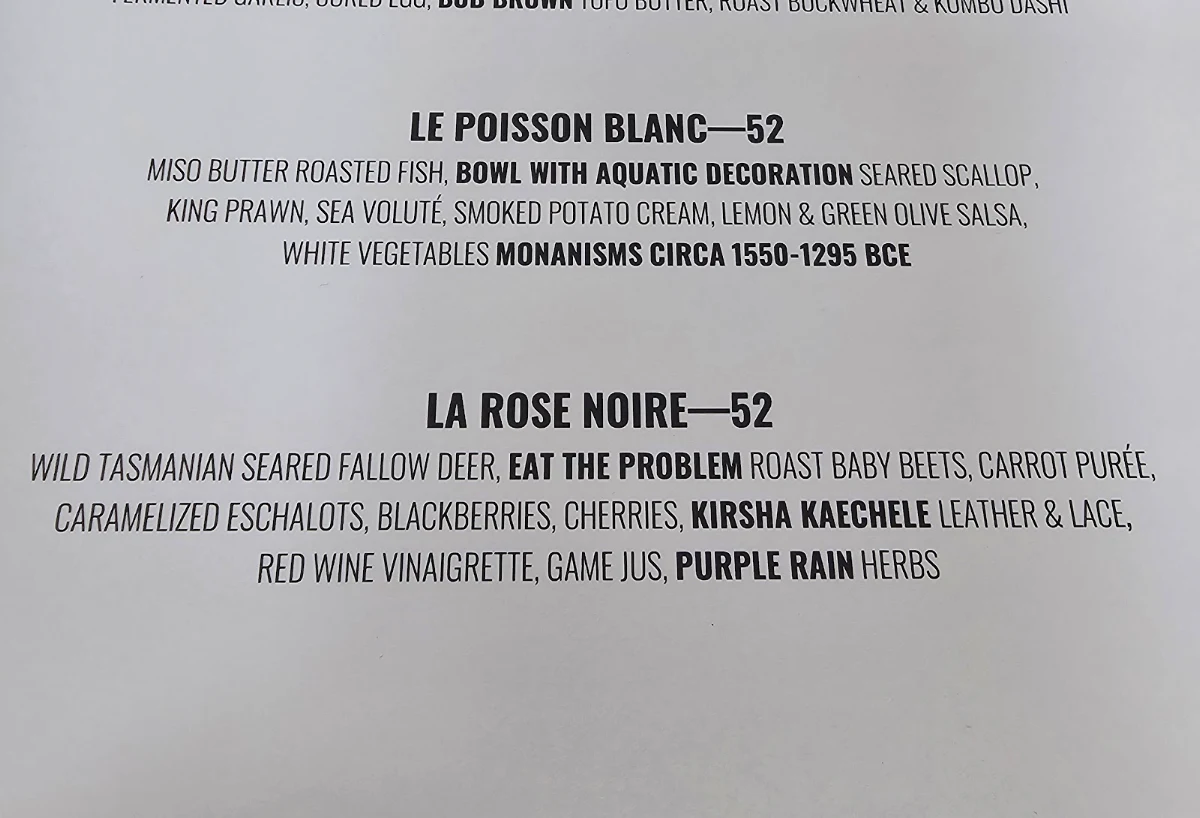 Menu, Faro Bar + Restaurant