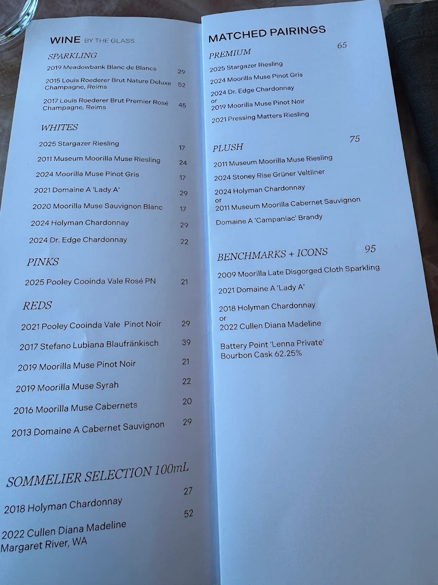 Menu, Faro Bar + Restaurant