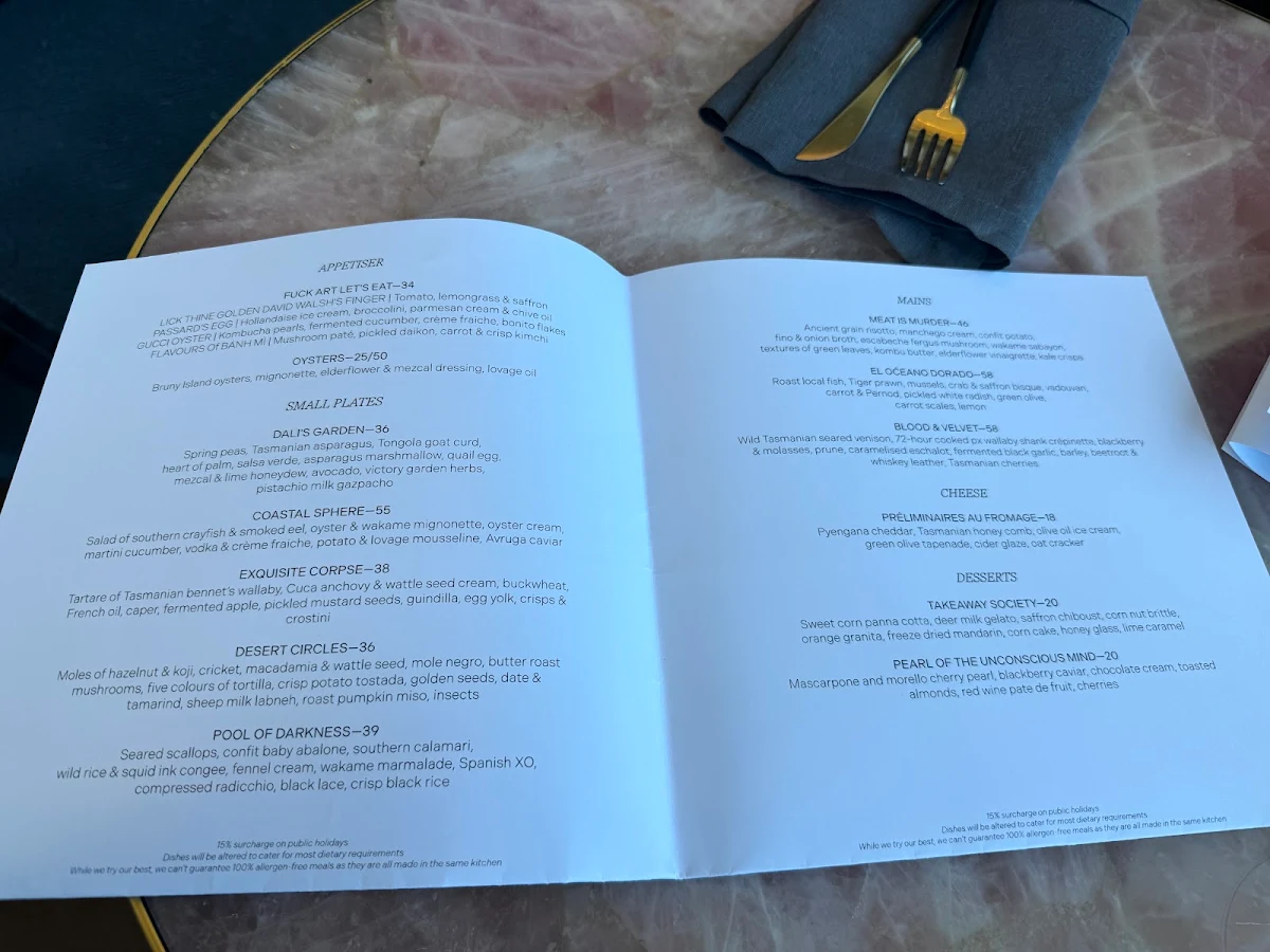 Menu, Faro Bar + Restaurant