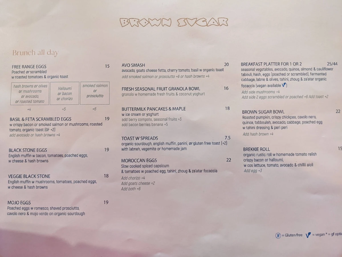 Menu, Brown Sugar