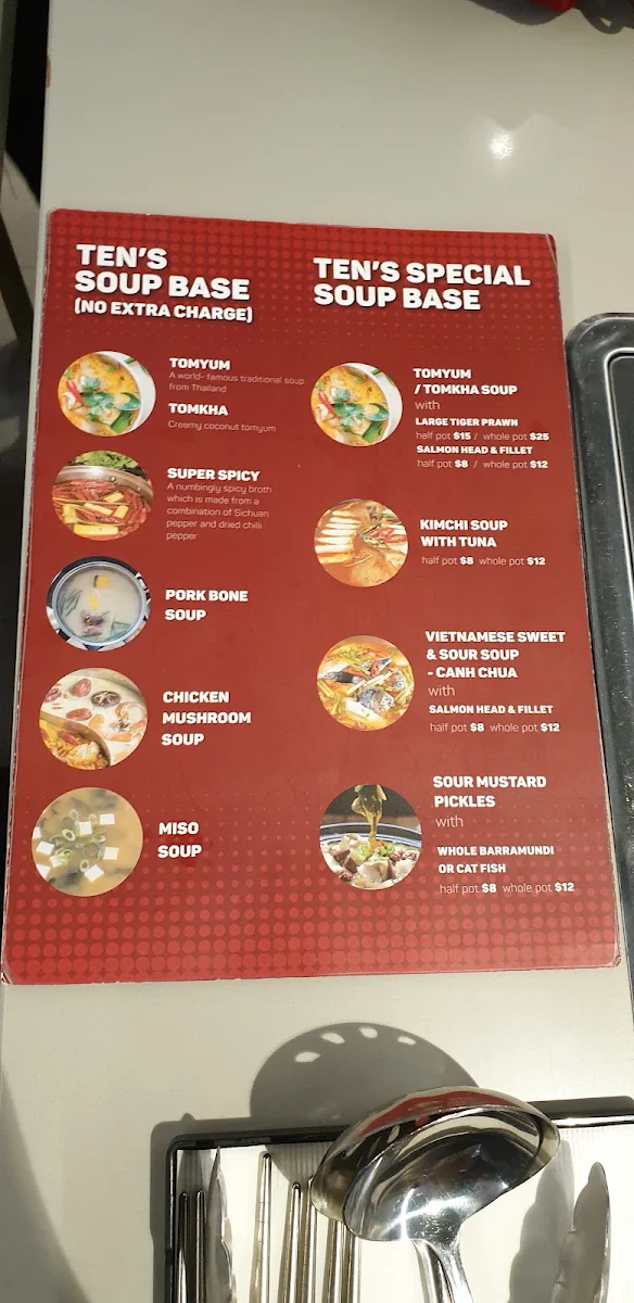 Menu, TEN BBQ & HOTPOT