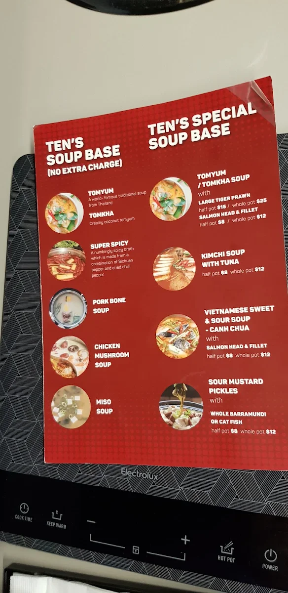 Menu, TEN BBQ & HOTPOT