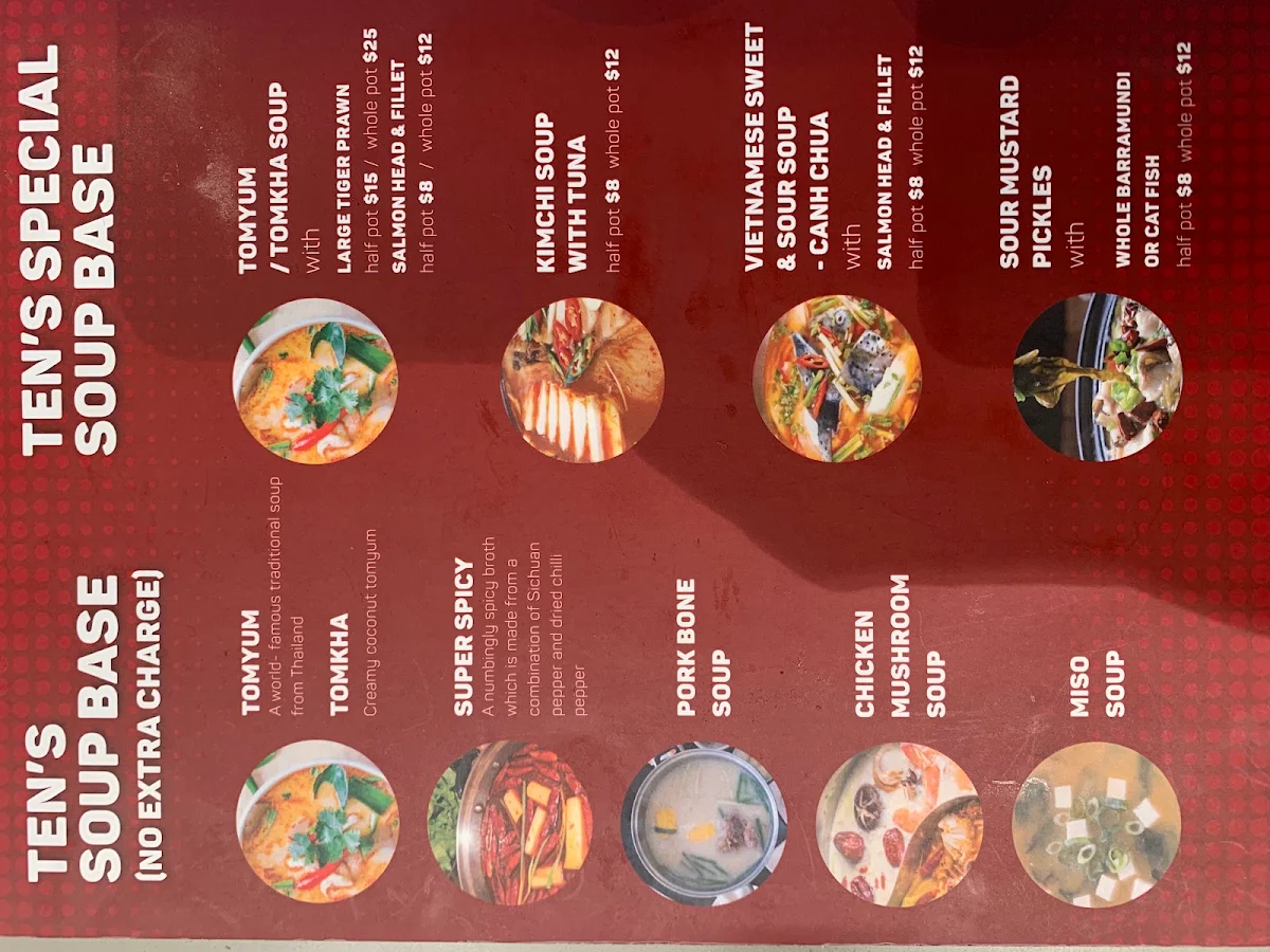 Menu, TEN BBQ & HOTPOT