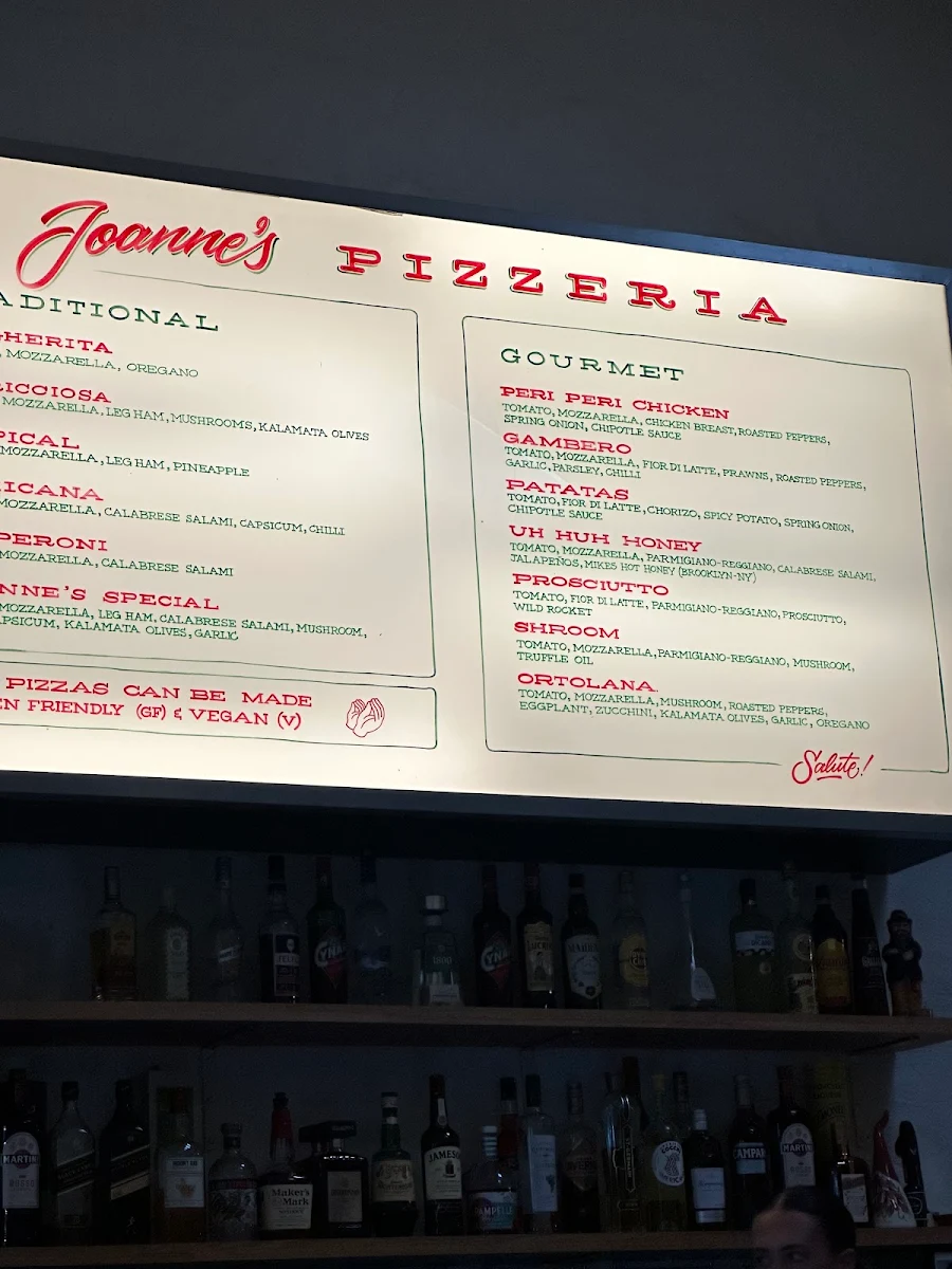 Menu, Joanne's Pizzeria