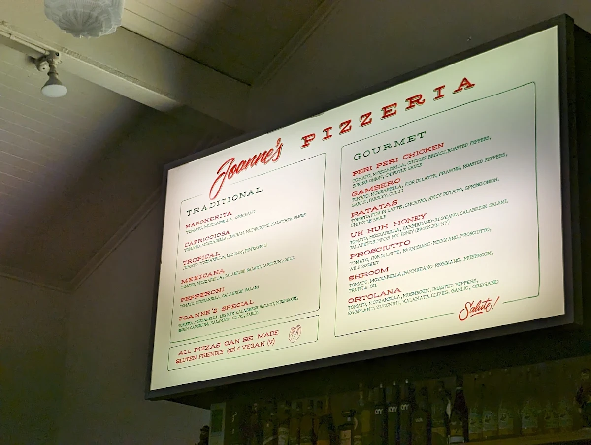 Menu, Joanne's Pizzeria