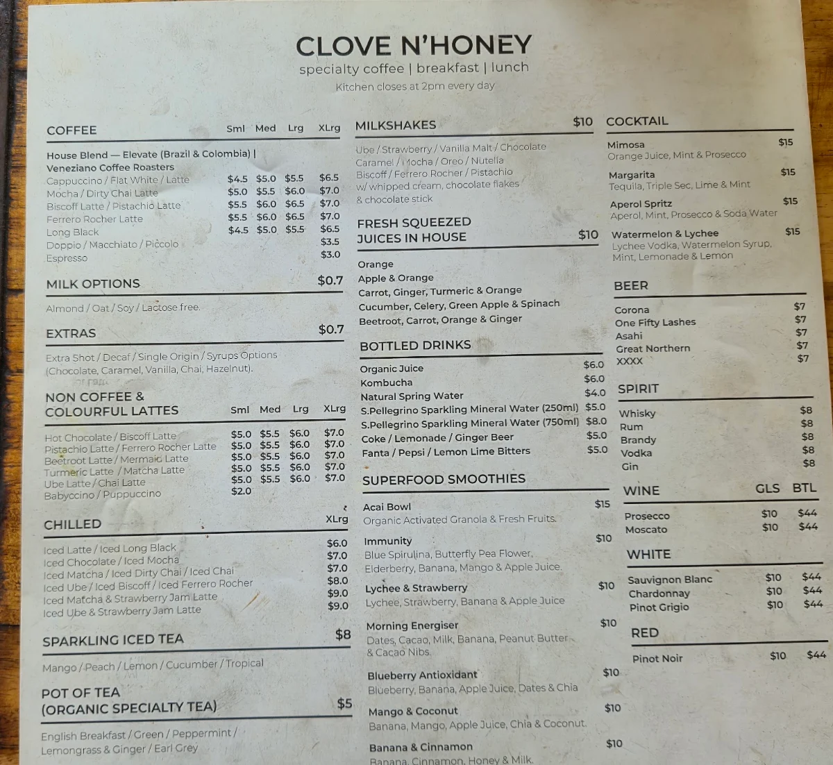 Menu, Clove n Honey