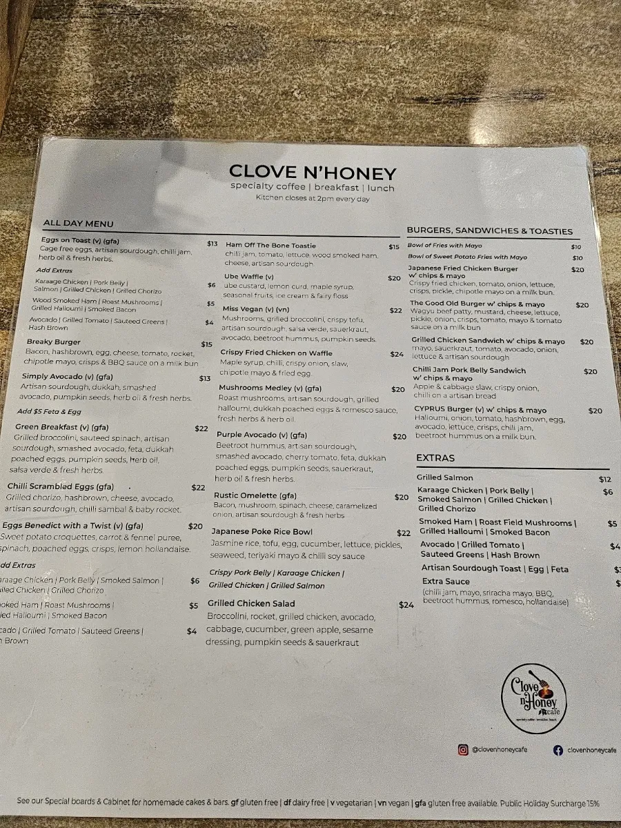 Menu, Clove n Honey