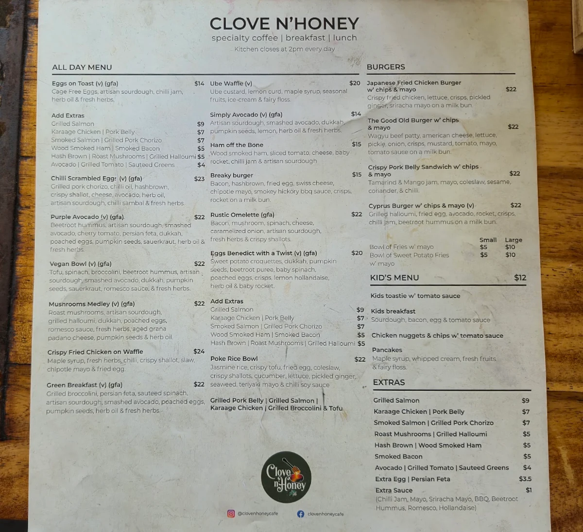 Menu, Clove n Honey