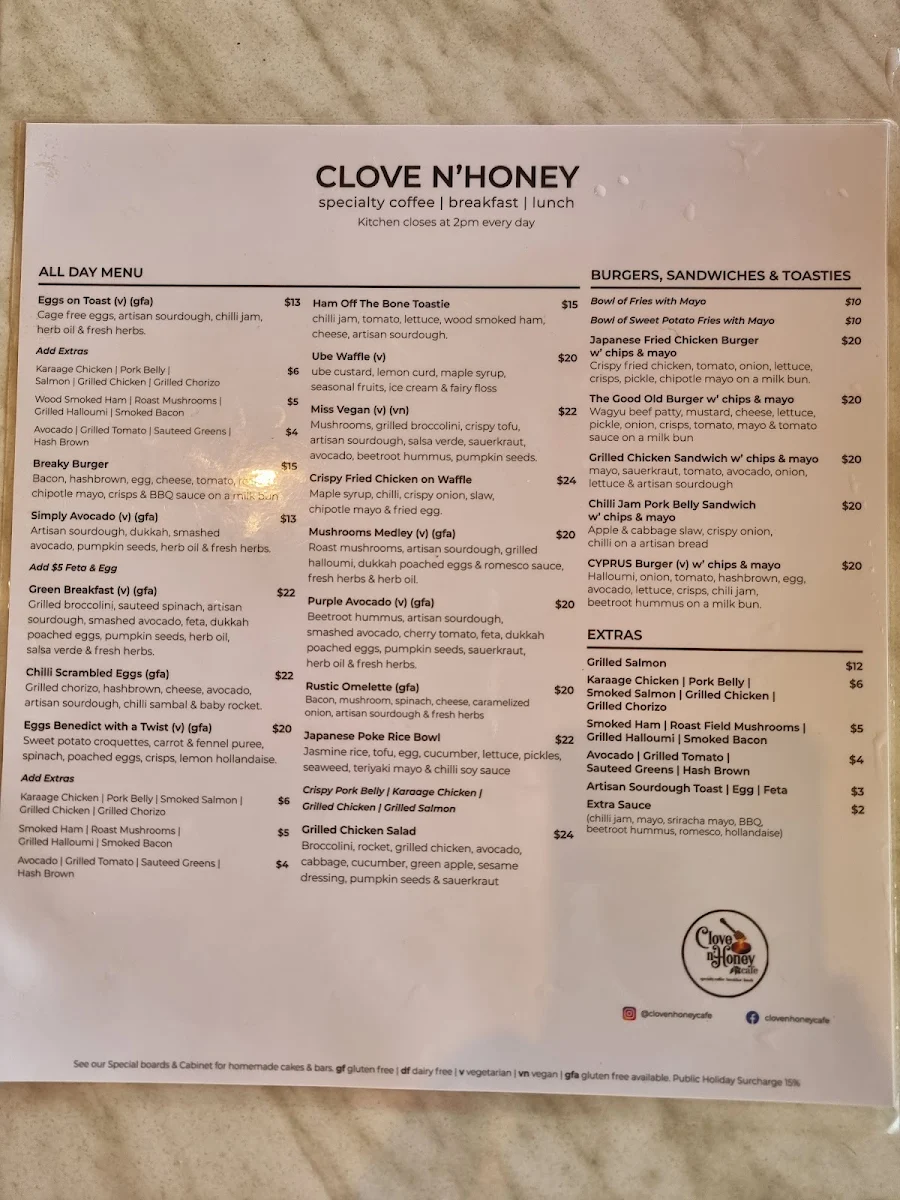 Menu, Clove n Honey