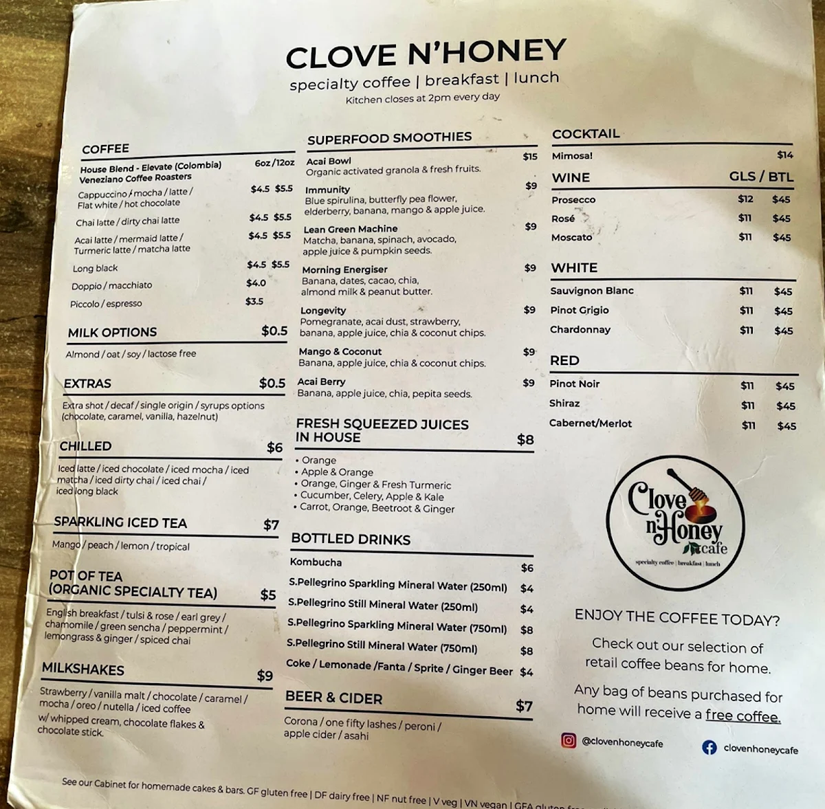 Menu, Clove n Honey