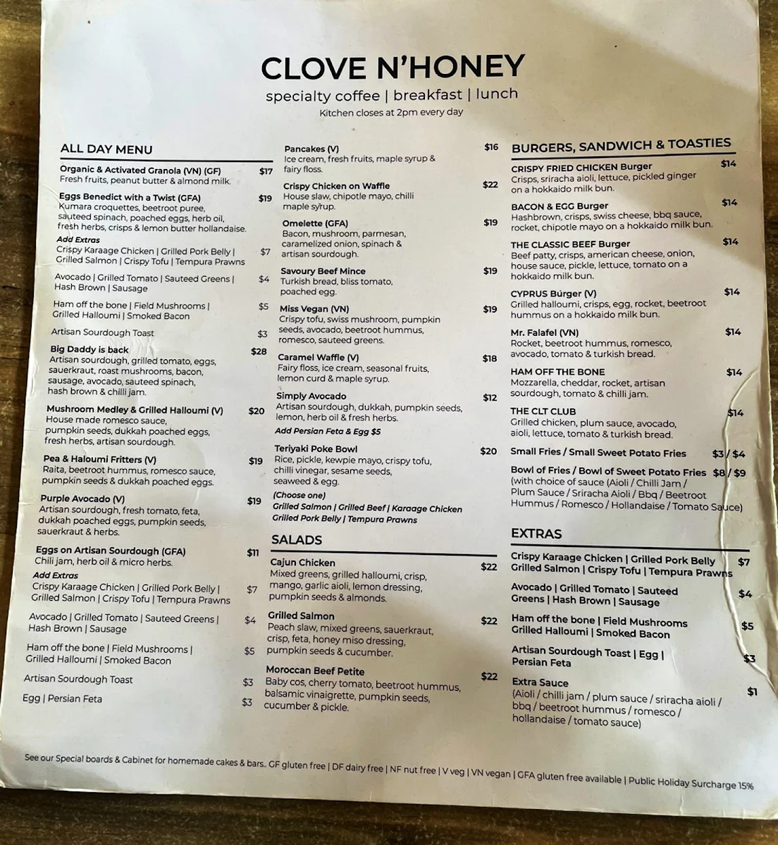 Menu, Clove n Honey
