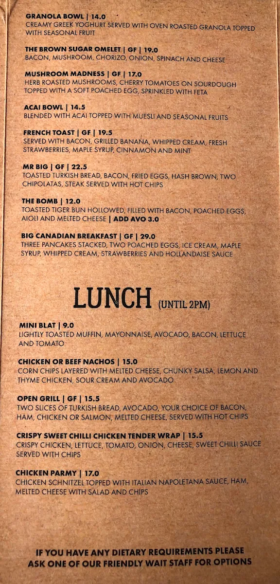 Menu, Brown Sugar Cafe & Bar