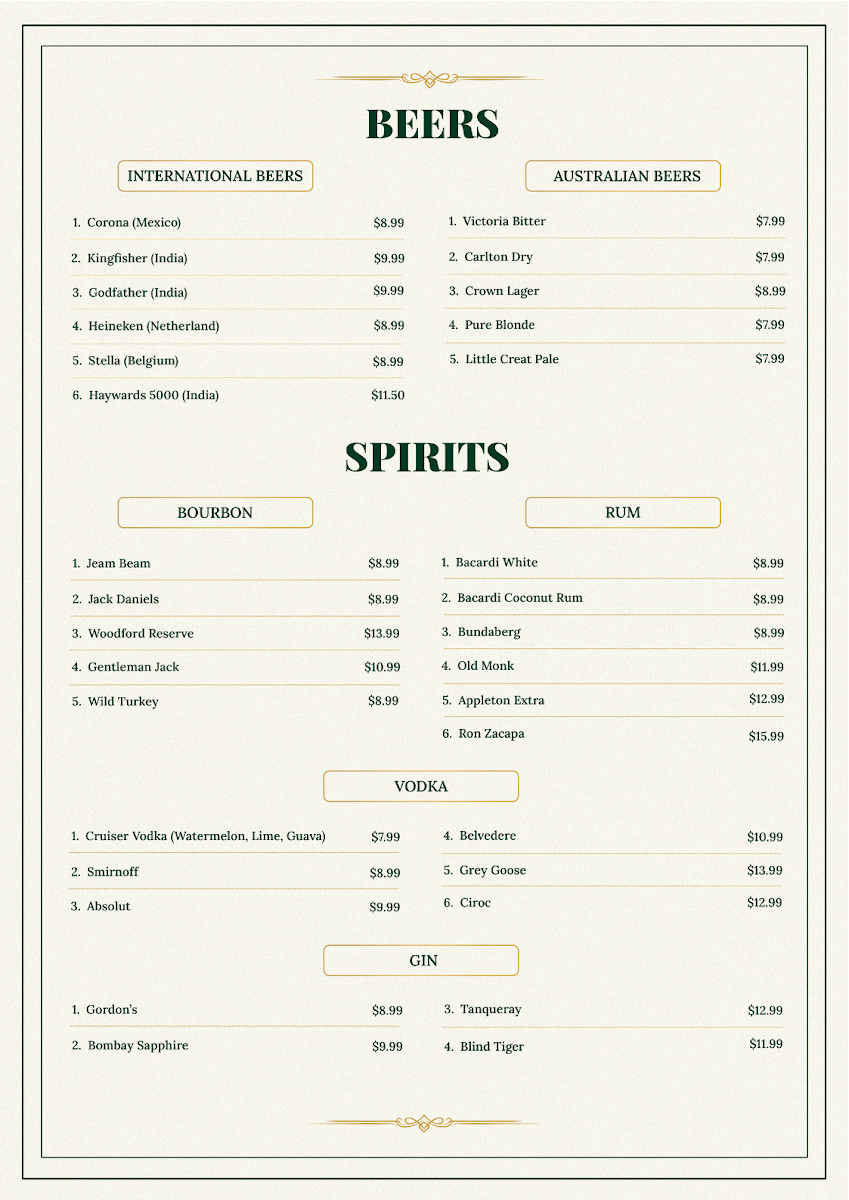 Menu, Saffron & Smoke